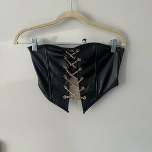 Fashion Nova Black Corset Top with Gold Chain Detail